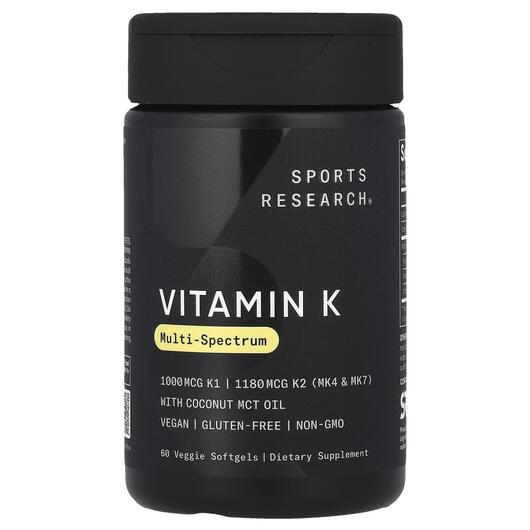 Основне фото товара Sports Research, Vitamin K, Вітамін K Філохінон, 60 капсул