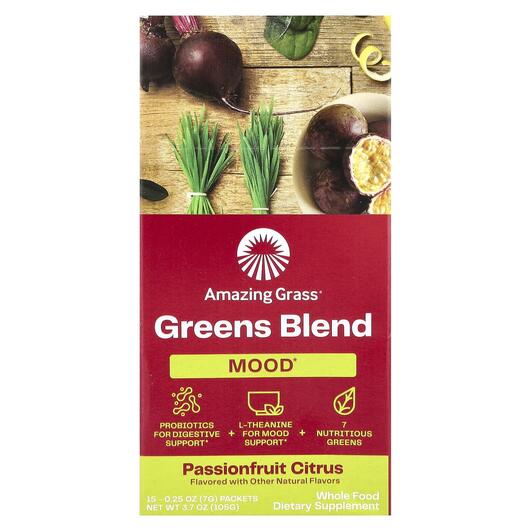 Основне фото товара Greens Blend Mood Passionfruit Citrus, Підтримка стресу, 15 шт