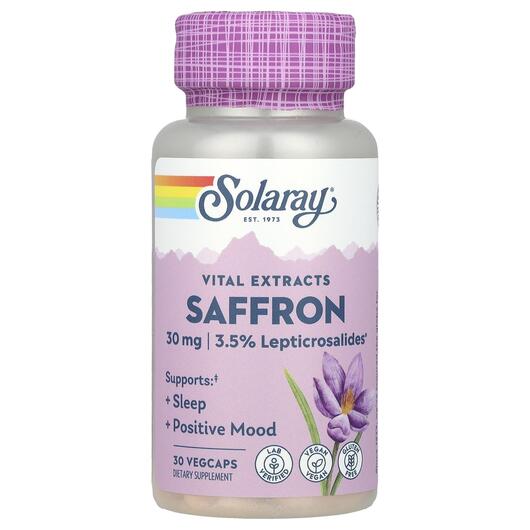 Основне фото товара Solaray, Vital Extracts Saffron 30 mg, Шафран, 30 капсул