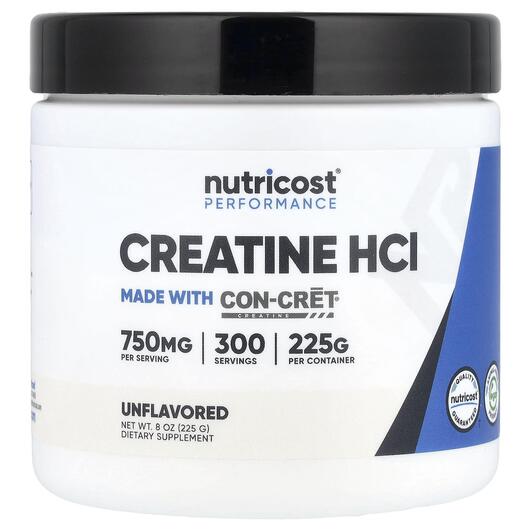 Основне фото товара Nutricost, Creatine HCl Unflavored, Креатин, 225 г