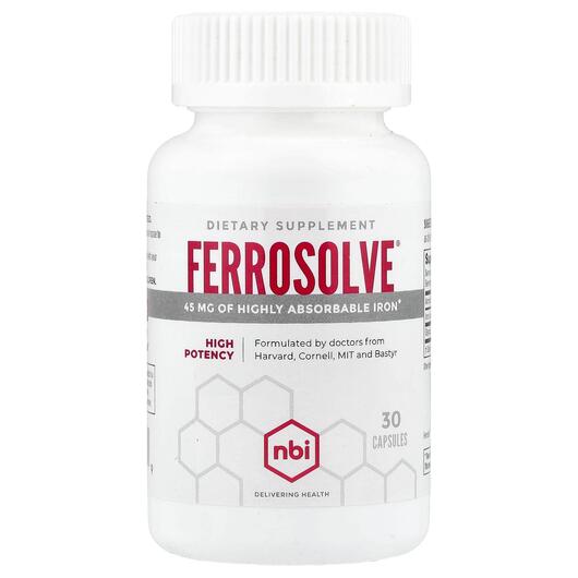 Основне фото товара NBI Health, Ferrosolve High Potency, Залізо, 30 капсул