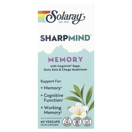 Основне фото товара Solaray, Sharpmind Memory, Підтримка мозку, 60 Vegcaps