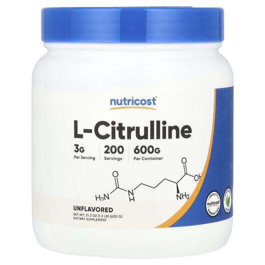 Основне фото товара Nutricost, L-Citrulline Unflavored, L-Цитрулін, 600 г