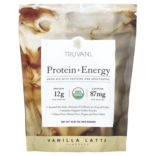 Основне фото товара Truvani, Protein + Energy Vanilla Latte, Протеїн, 450 г