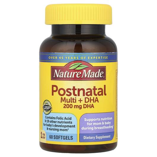 Основне фото товара Nature Made, Postnatal Multi + DHA, ДГК, 60 капсул