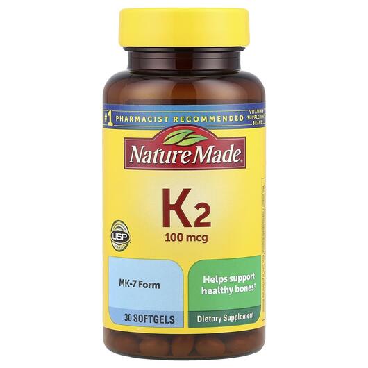 Основне фото товара Nature Made, Vitamin K2 100 mcg, Вітамін K2, 30 капсул