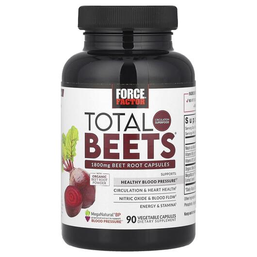 Основне фото товара Force Factor, Total Beets 1800 mg, Червоний буряк, 90 капсул