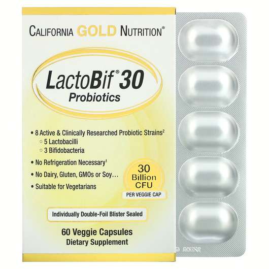 Основне фото товара California Gold Nutrition, LactoBif 30 Billion, Пробиотики Лак...
