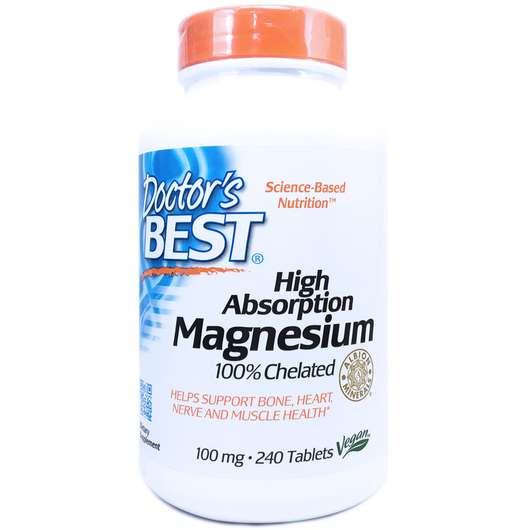 Основне фото товара Doctor's Best, Magnesium 100% Chelated, Хелатний Магній 100 мг...