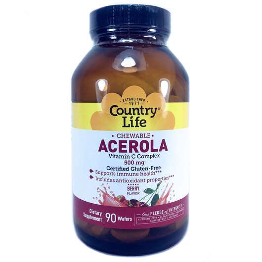 Основне фото товара Country Life, Acerola, Ацерола з C 500 мг, 90 цукерок