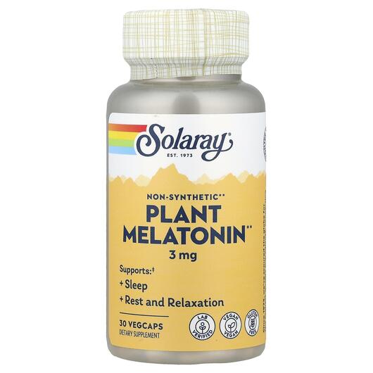 Основне фото товара Solaray, Plant Melatonin 3 mg, Мелатонін, 30 капсул