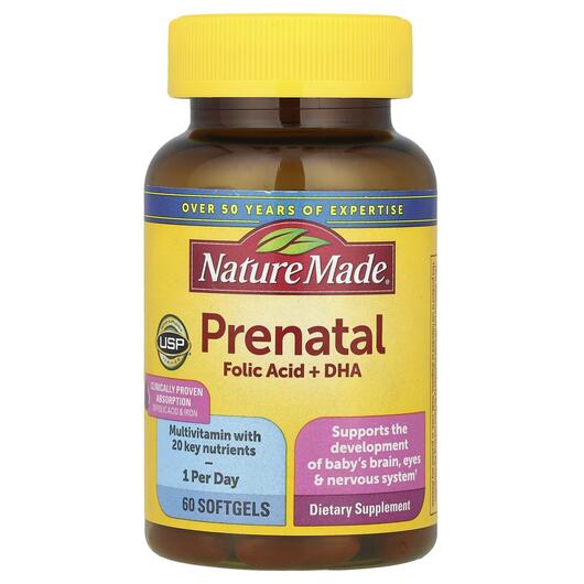 Основне фото товара Prenatal Folic Acid + DHA, Вітаміни для вагітних, 60 капсул