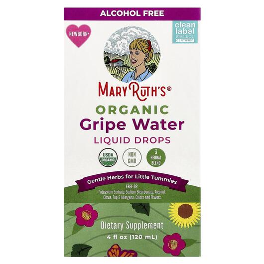 Основне фото товара Organic Gripe Water Liquid Drops Alcohol, Засоби від кольок, 120 