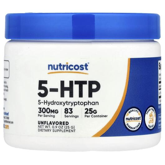 Основне фото товара Nutricost, 5-HTP Unflavored, 5-гідрокситриптофан, 25 г
