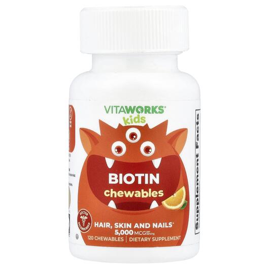 Основне фото товара VitaWorks, Kids Biotin Orange, Вітамін B7 Біотин, 120 таблеток