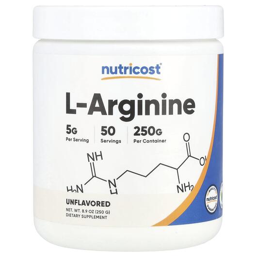 Основне фото товара Nutricost, L-Arginine Unflavored, L-Аргінін, 250 г