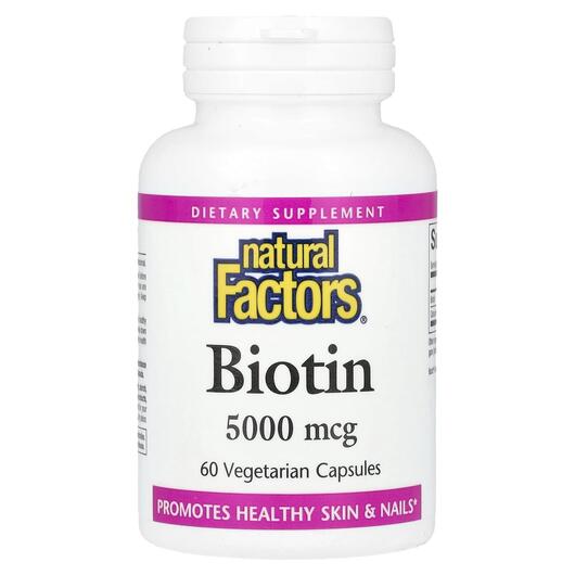 Основне фото товара Natural Factors, Biotin 5000 mcg, Біотин, 60 капсул