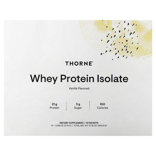 Основне фото товара Thorne, Whey Protein Isolate Vanilla, Протеїн Ізолят, 14 шт