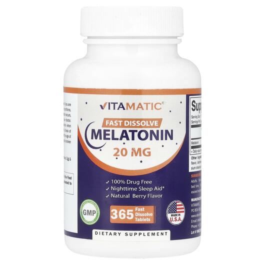Основне фото товара Vitamatic, Melatonin Natural Berry 20 mg, Мелатонін, 365 таблеток
