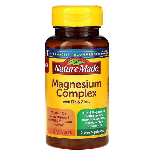 Основне фото товара Nature Made, Magnesium Complex with D3 & Zinc, Магній, 60 кап