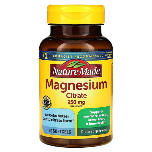 Основне фото товара Nature Made, Magnesium Citrate 250 mg, Магній, 60 капсул