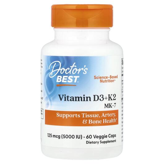 Основне фото товара Doctor's Best, Vitamin D3 + K2 MK-7, Вітаміни D3 K2, 60 капс