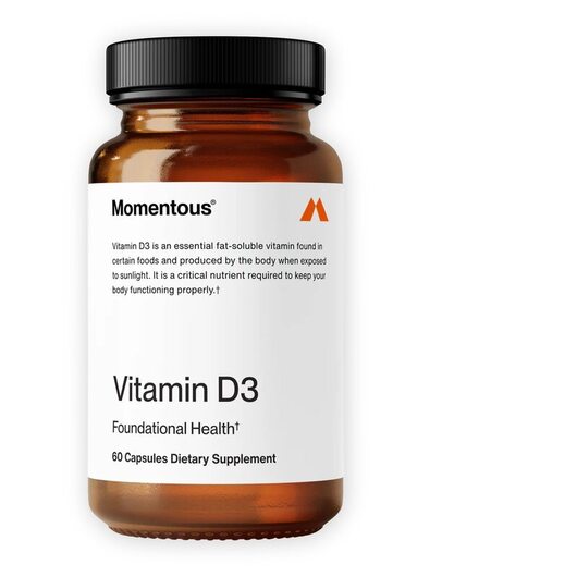 Основне фото товара Momentous, Vitamin D3, Вітамін D3 Холекальциферол, 60 капсул