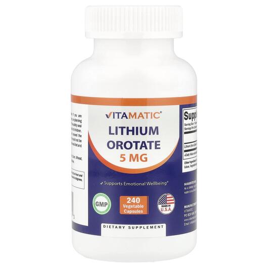 Основне фото товара Vitamatic, Lithium Orotate 5 mg, Літій, 240 капсул