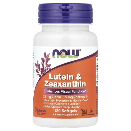 Основне фото товара NOW, Lutein & Zeaxanthin, Лютеїн, 120 капсул