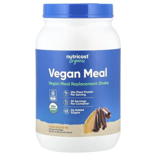 Основное фото товара Заменитель еды, Organic Vegan Meal Chocolate PB, 1763 г
