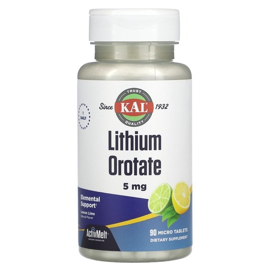 Основне фото товара KAL, Lithium Orotate 5 mg Lemon Lime, Літій, 90 таблеток