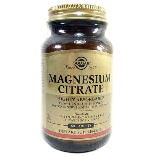 Основне фото товара Solgar, Magnesium Citrate, Цитрат магнію 420 мг, 60 таблеток