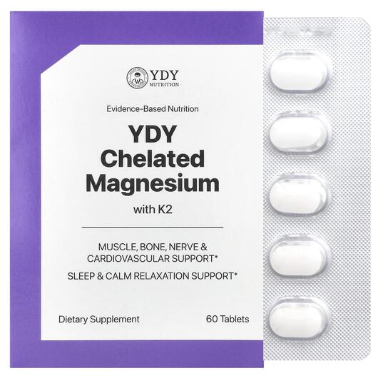 Основне фото товара YDY, Chelated Magnesium With K2, Магній Хелат, 60 таблеток