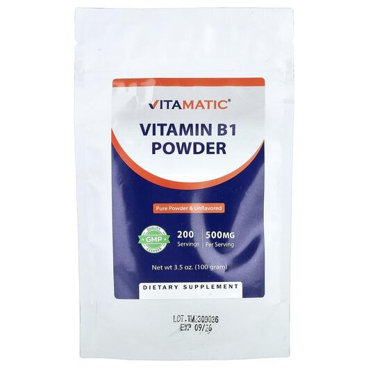 Основне фото товара Vitamatic, Vitamin B1 Powder Unflavored, Вітамін B1 Тіамін, 100 г