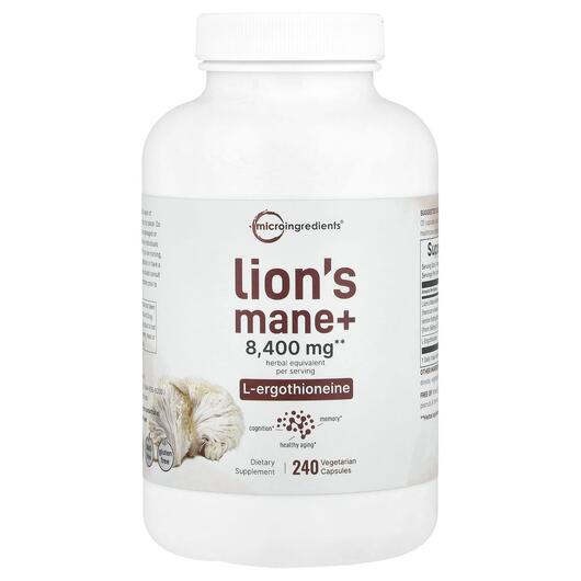 Основне фото товара Lion's Mane + L-Ergothioneine, Гриби Левова Грива, 240 капсу