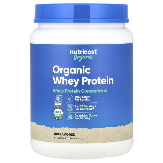 Основне фото товара Nutricost, Organic Whey Protein Unflavored, Протеїн, 454 г