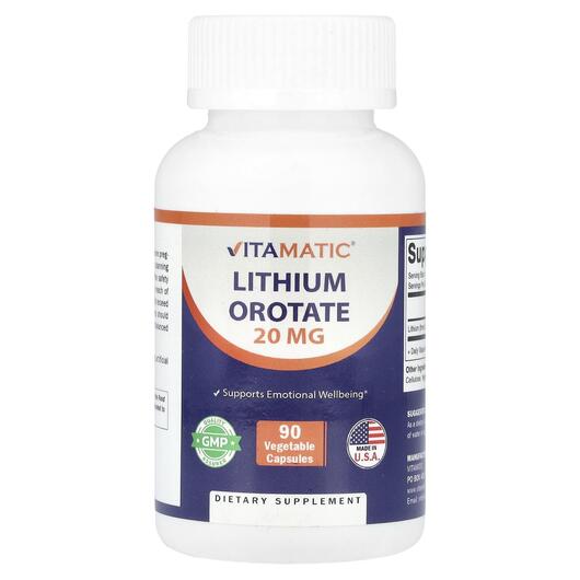 Основне фото товара Vitamatic, Lithium Orotate 20 mg, Літій, 90 капсул