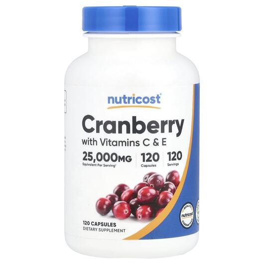 Основне фото товара Nutricost, Cranberry with Vitamins C & E, Журавлина, 120 капс