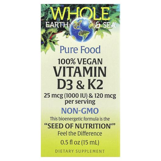 Основне фото товара Natural Factors, Vegan Vitamin D3 & K2, Вітаміни D3 K2, 15 мл