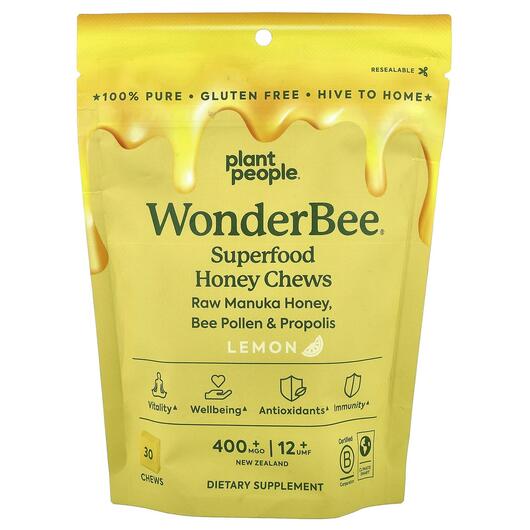 Основне фото товара WonderBee Superfood Honey Chews Lemon MGO 400+, Мед, 30 Chews
