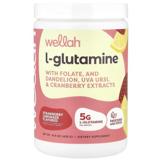 Основне фото товара Wellah, L-Glutamine Strawberry Lemonade, L-Глутамін, 405 г