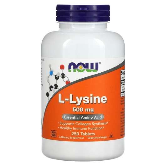 Основне фото товара Now, L-Lysine 500 mg, L-Лізин 500 мг, 250 таблеток