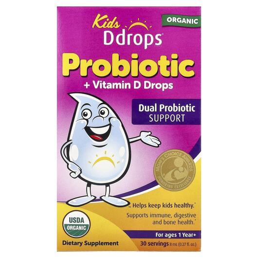 Основное фото товара Kids Ddrops Organic Probiotic + Vitamin, Пробиотики для детей, 8 