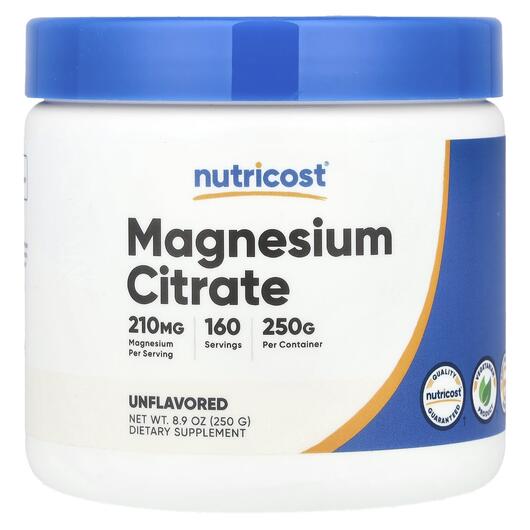 Основне фото товара Nutricost, Magnesium Citrate Unflavored, Магній, 250 г