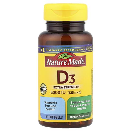 Основное фото товара Витамин D3 Холекальциферол, D3 Extra Strength 125 mcg, 90 капсул