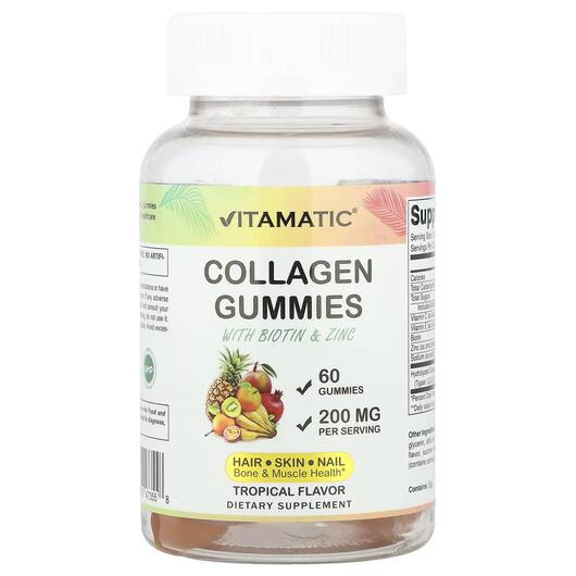 Основне фото товара Collagen Gummies With Biotin & Zinc Tropical, Колаген, 60 таб