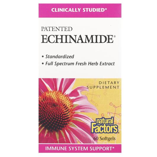 Основне фото товара Natural Factors, Patented Echinamide, Ехінацея, 60 капсул