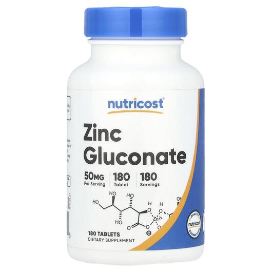 Основне фото товара Nutricost, Zinc Gluconate 50 mg, Глюконат цинку, 180 таблеток