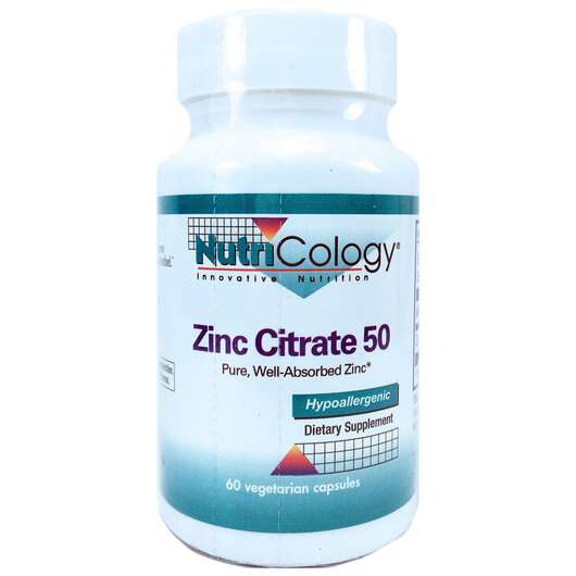 Основне фото товара Nutricology, Zinc Citrate 50 mg, Цитрат Цинку 50 мг, 60 капсул