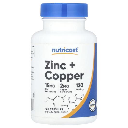 Основне фото товара Nutricost, Zinc + Copper, Мідь, 120 капсул